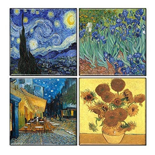 Van Gogh Coaster Set Starry, Cafe, Irises, and Sunflowers