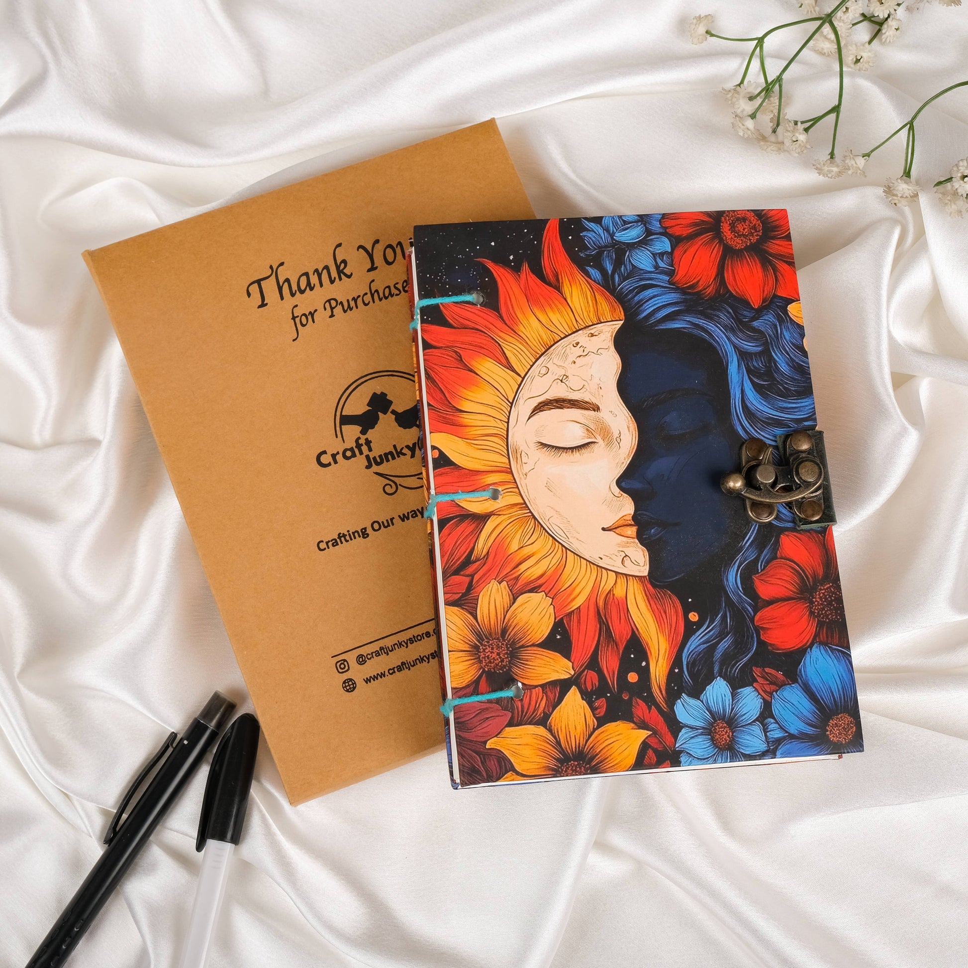 Sun/Moon - Two Face - Journal Diary Notebook with Leather Strap Lock - Unruled