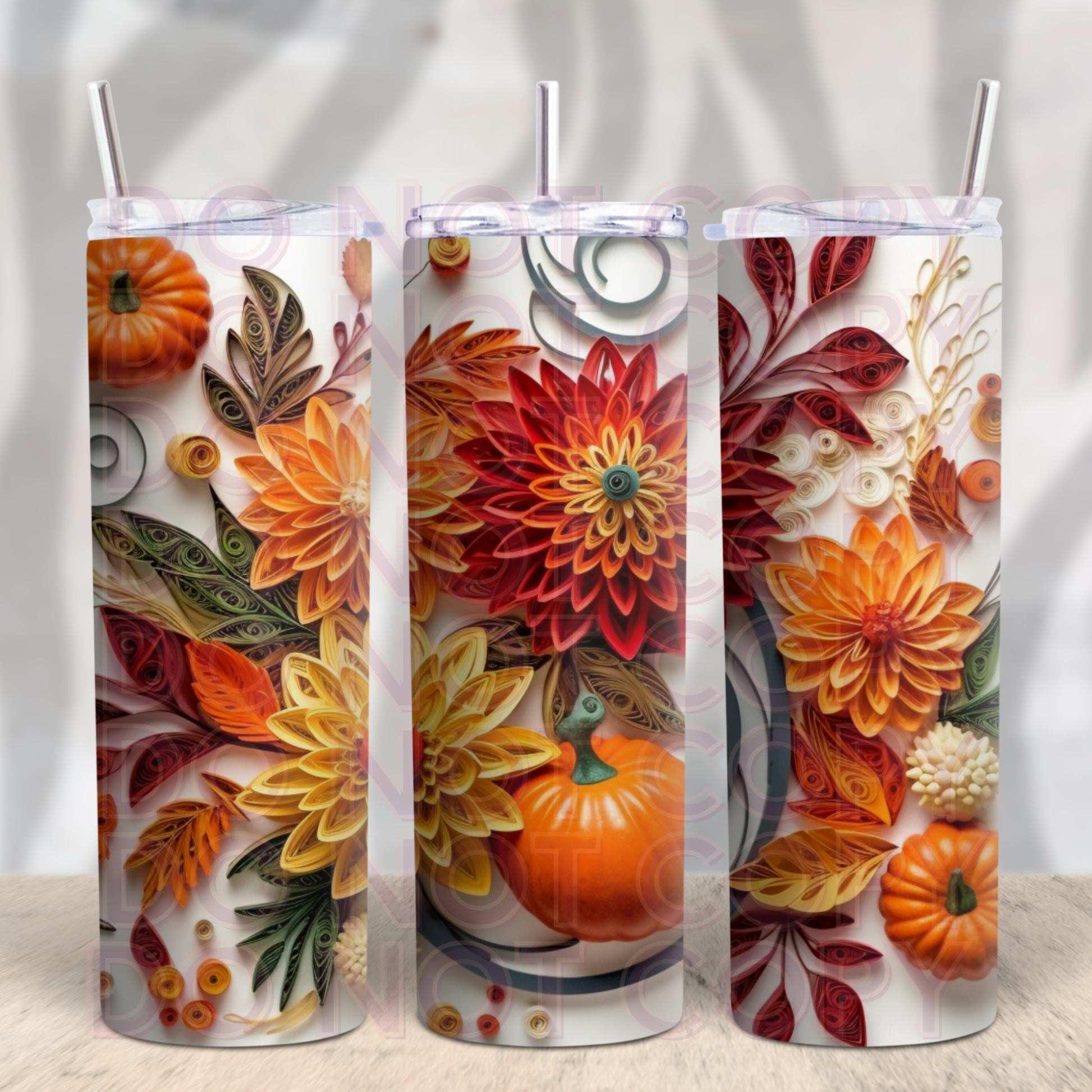 Faux 3D Mums and Pumpkins 20oz Tumbler