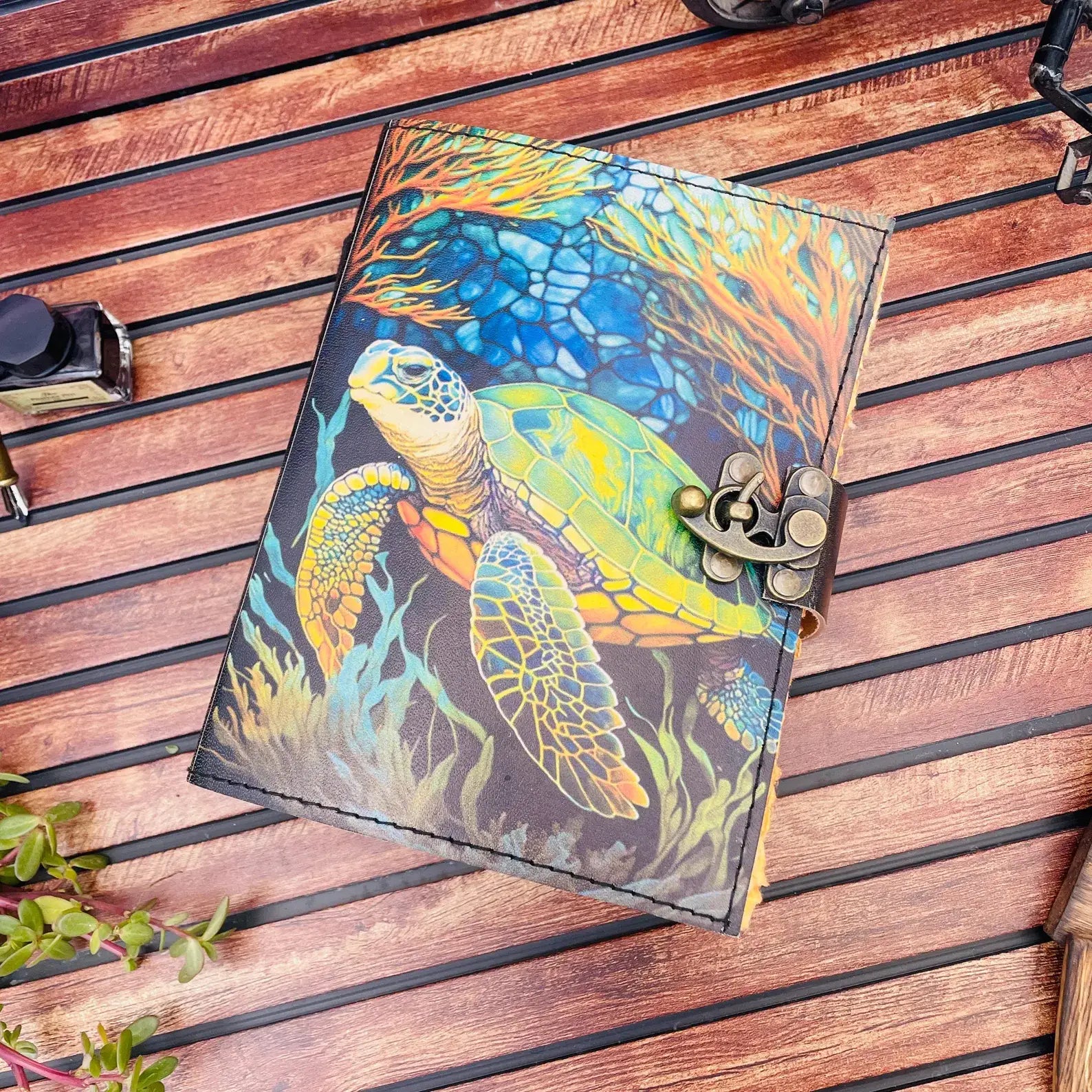 Sea Turtle - Leather Journal Blank Vintage Notebook