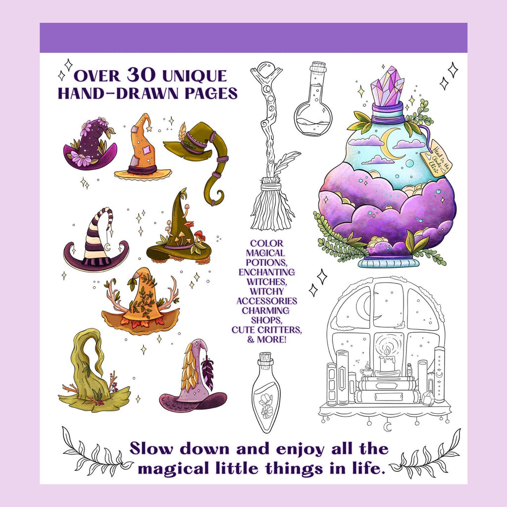 Whimsical Witches Coloring Book For Adults + Teens