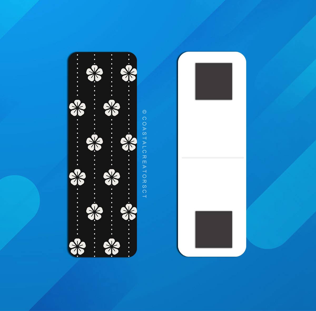 2-Pack Black/White Flowers Magnetic Bookmarks (Packaged)