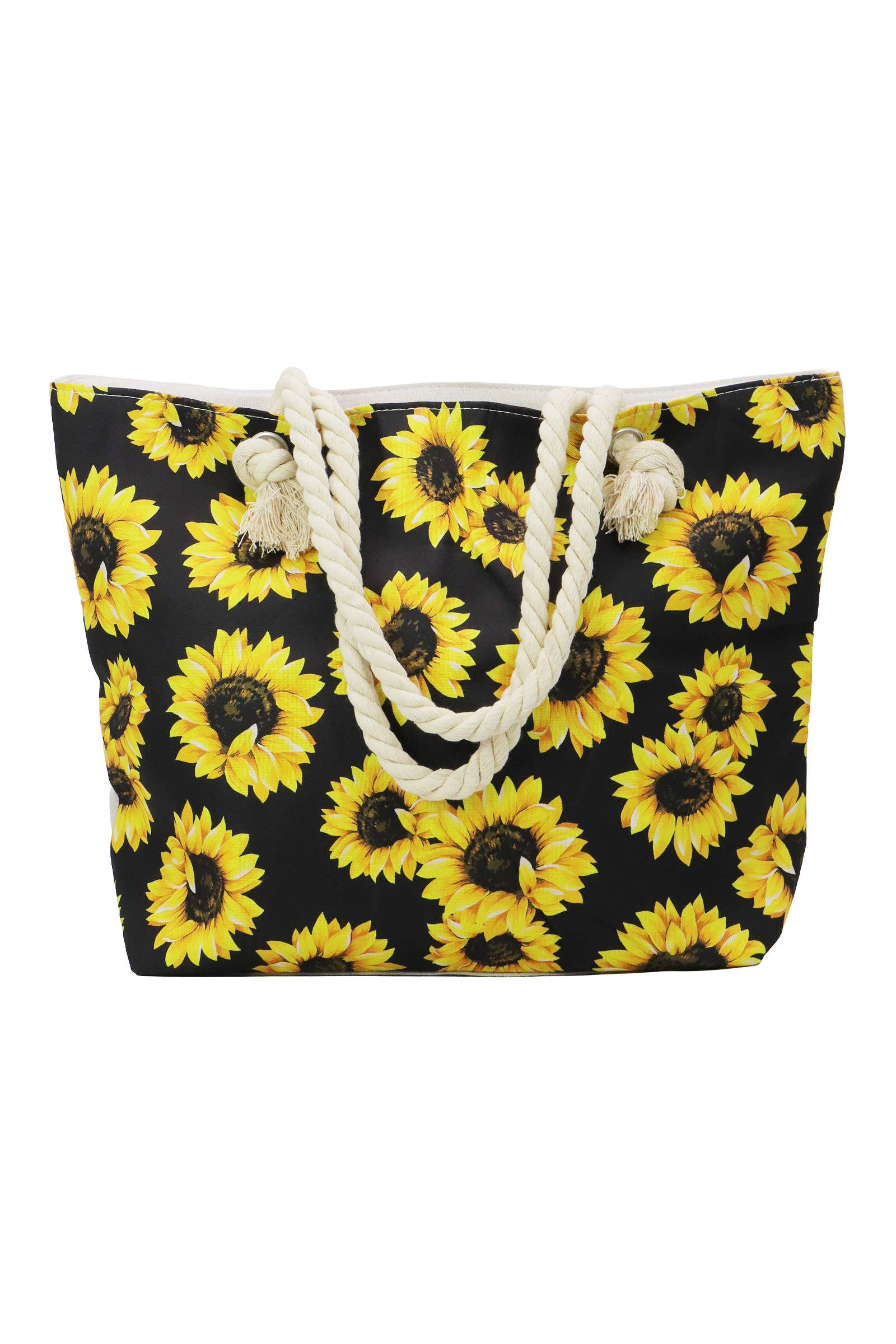 Sunflower Zippered Rope Handle Canvas Tote Bag