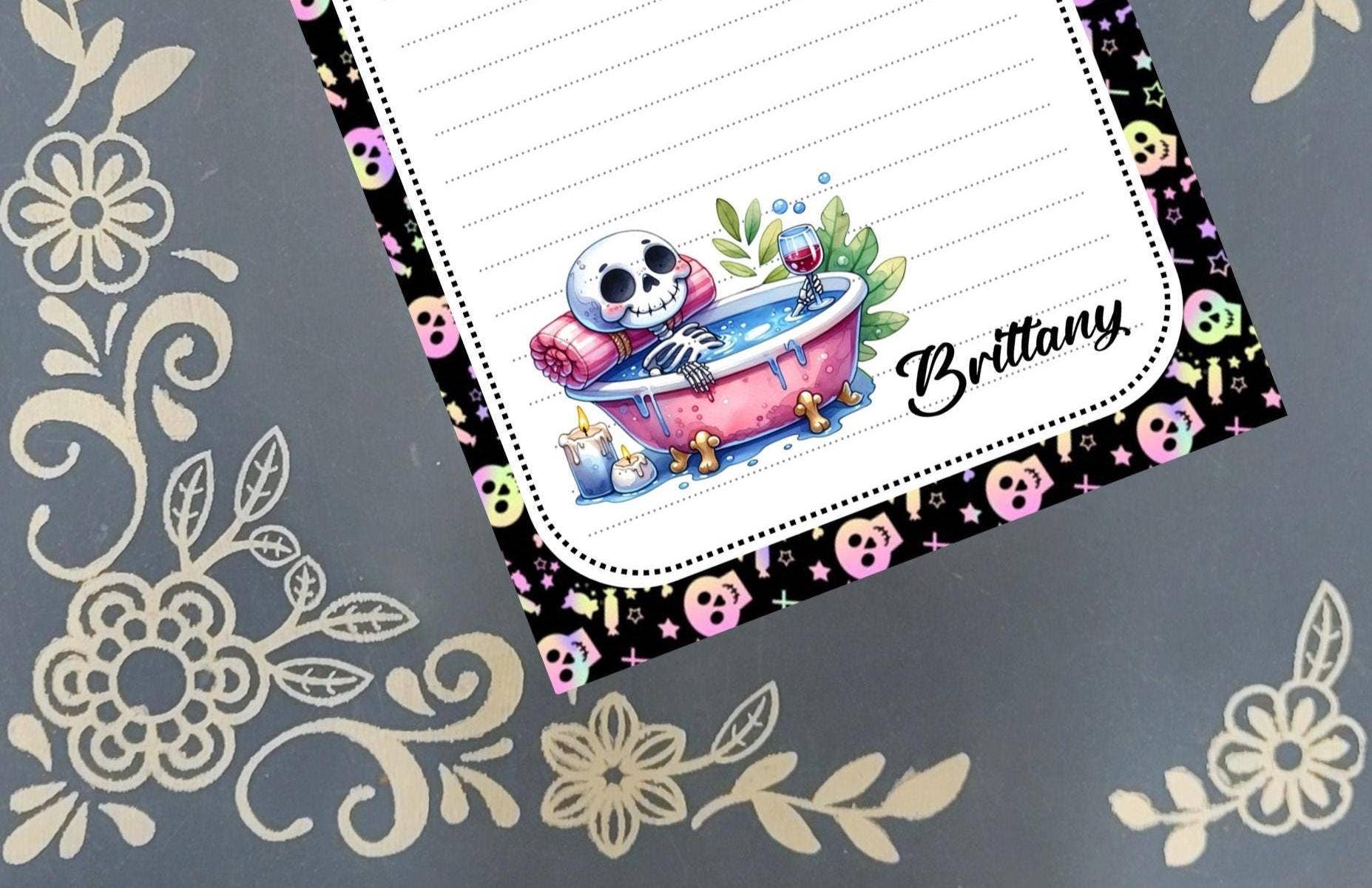 Notepad Skeleton Bath Wine Halloween Stationery