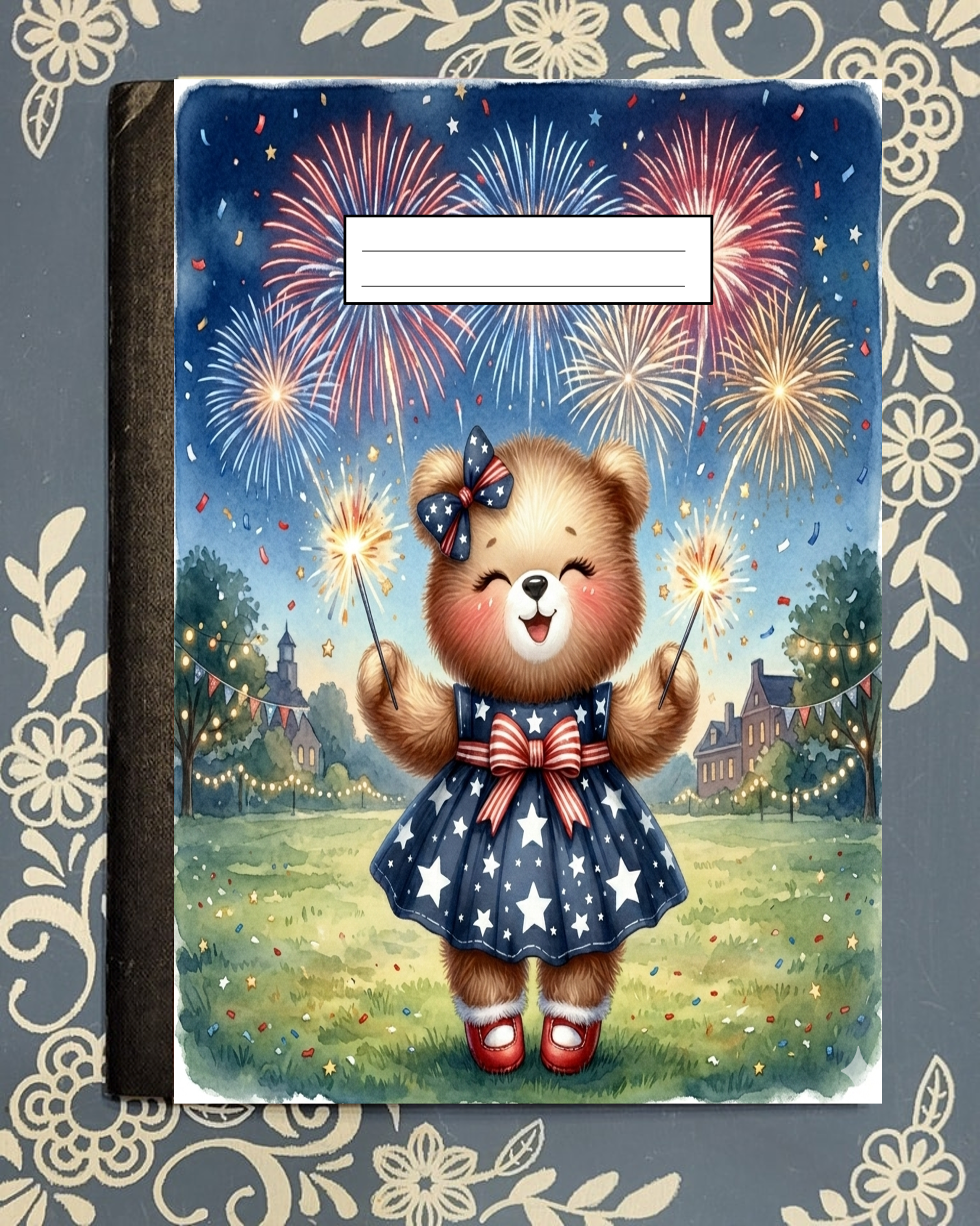 Patriotic, USA, 4th of July Bear, Covered Notebook (Copy)