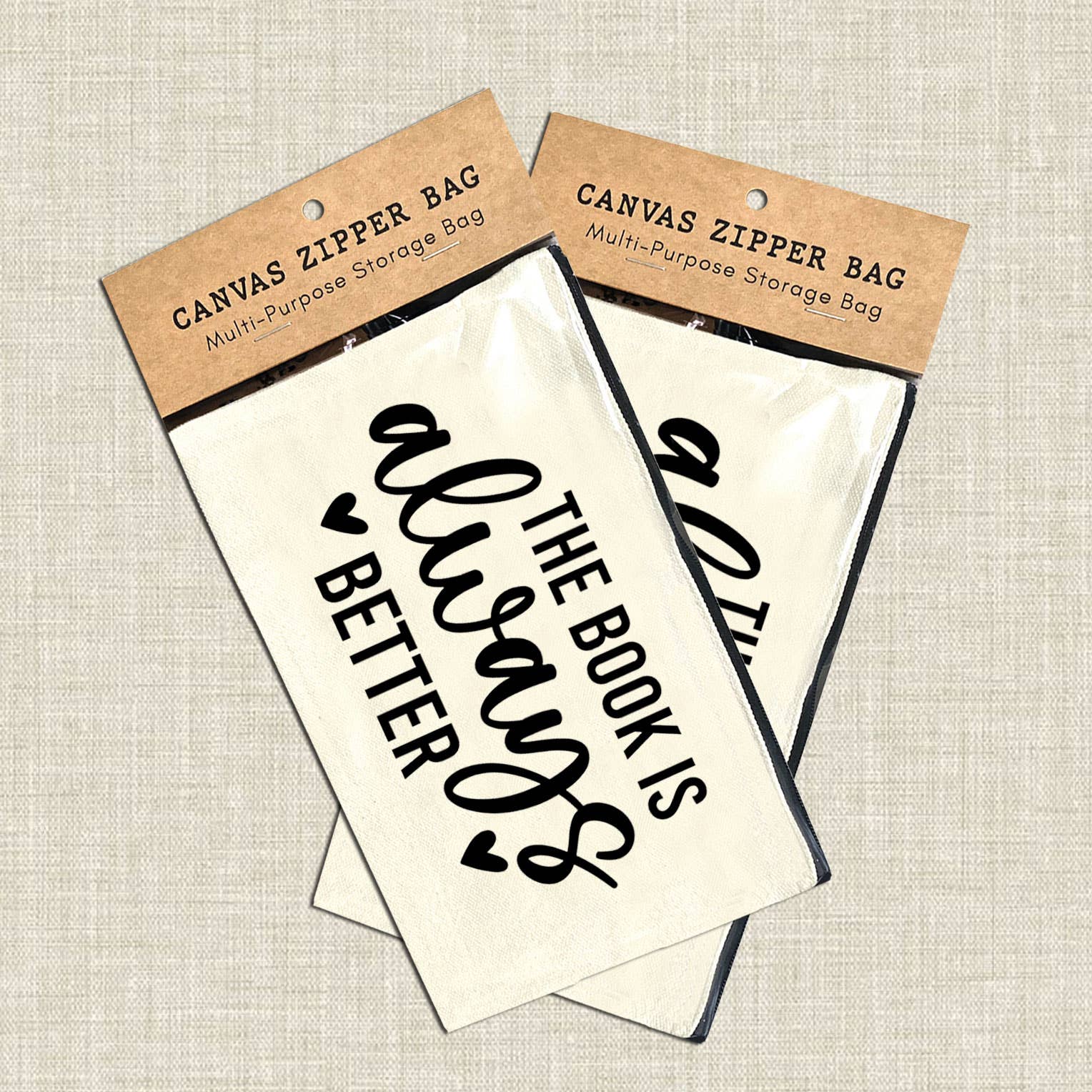 The Book Is Always Better Multi-Use Canvas Zipper Bag