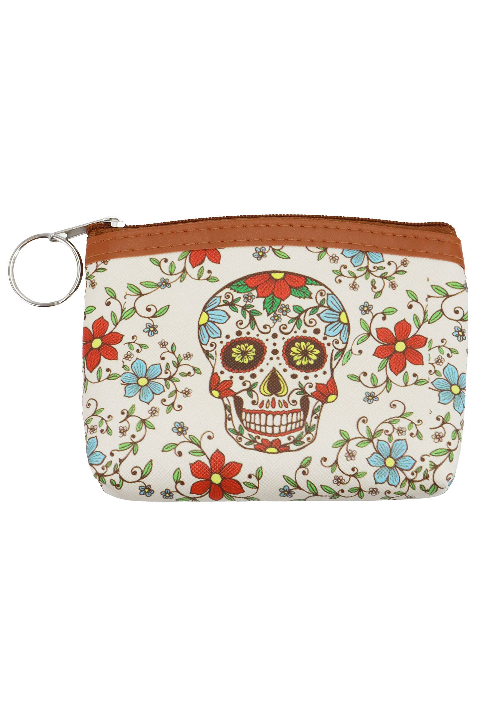 Sugar Skull Print Zipper Coin Pouch Bag