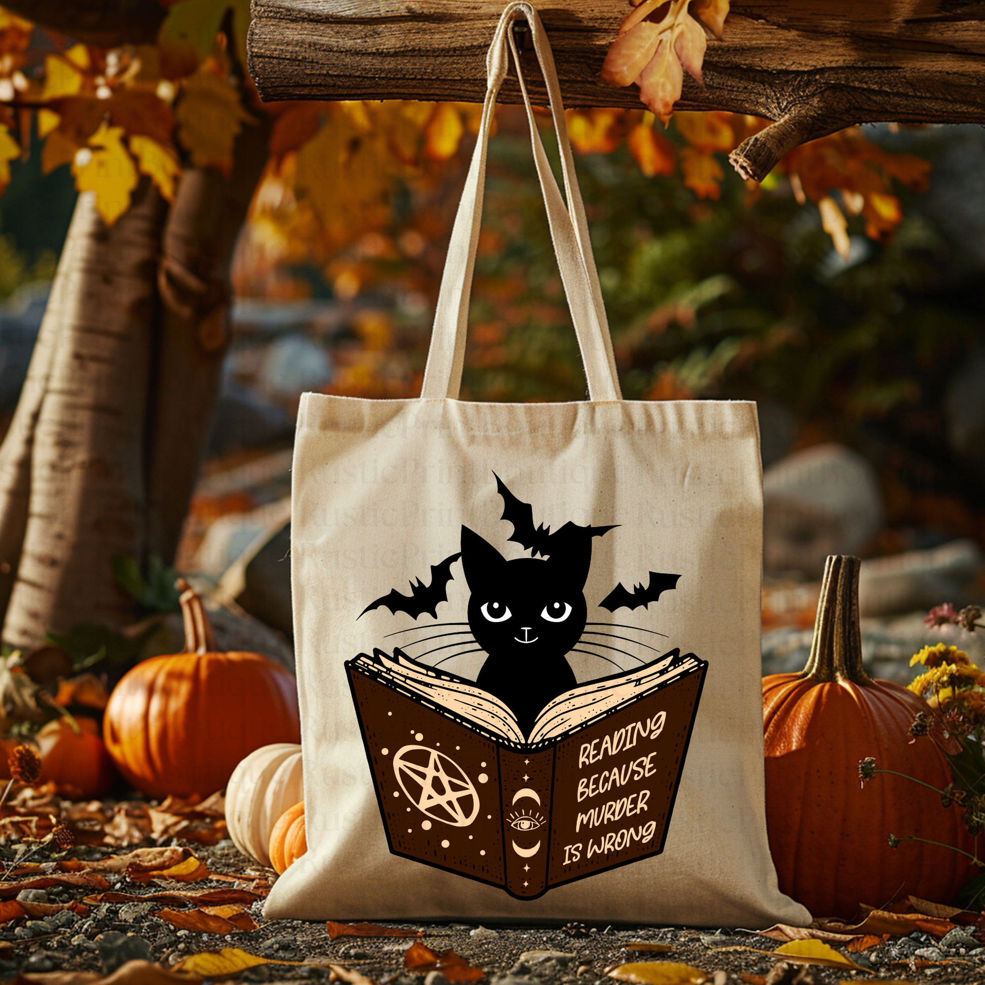 Halloween Tote Bag Vintage Halloween Cat Tote Bag