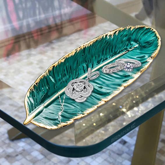 Small Feather Trinket Dish - Green