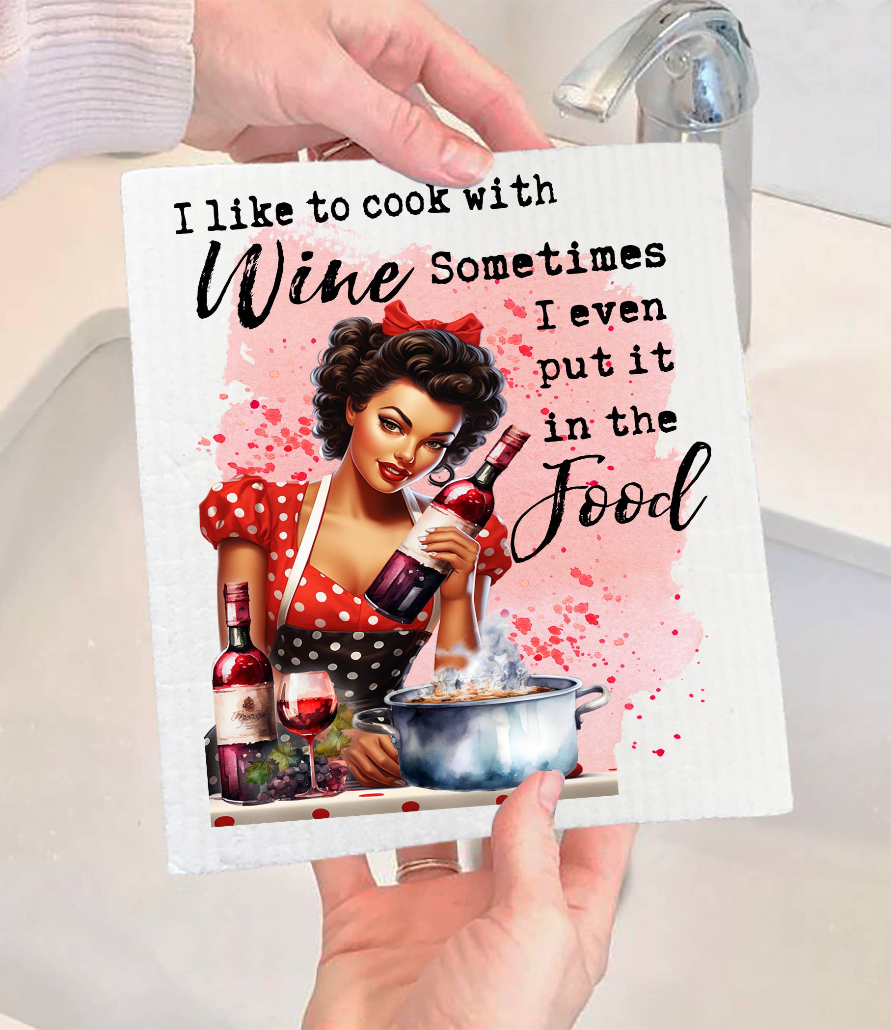 I Cook with Wine - Funny SWEDISH DISH CLOTH