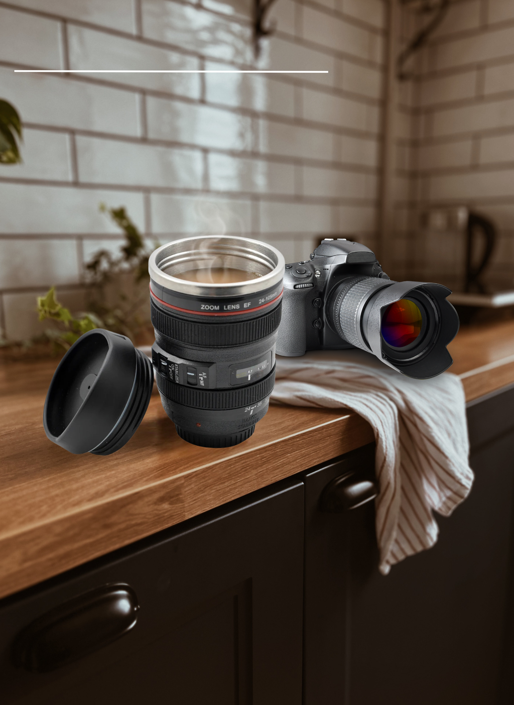 Camera Lens Mug with Stainless Steel Liner (Black)