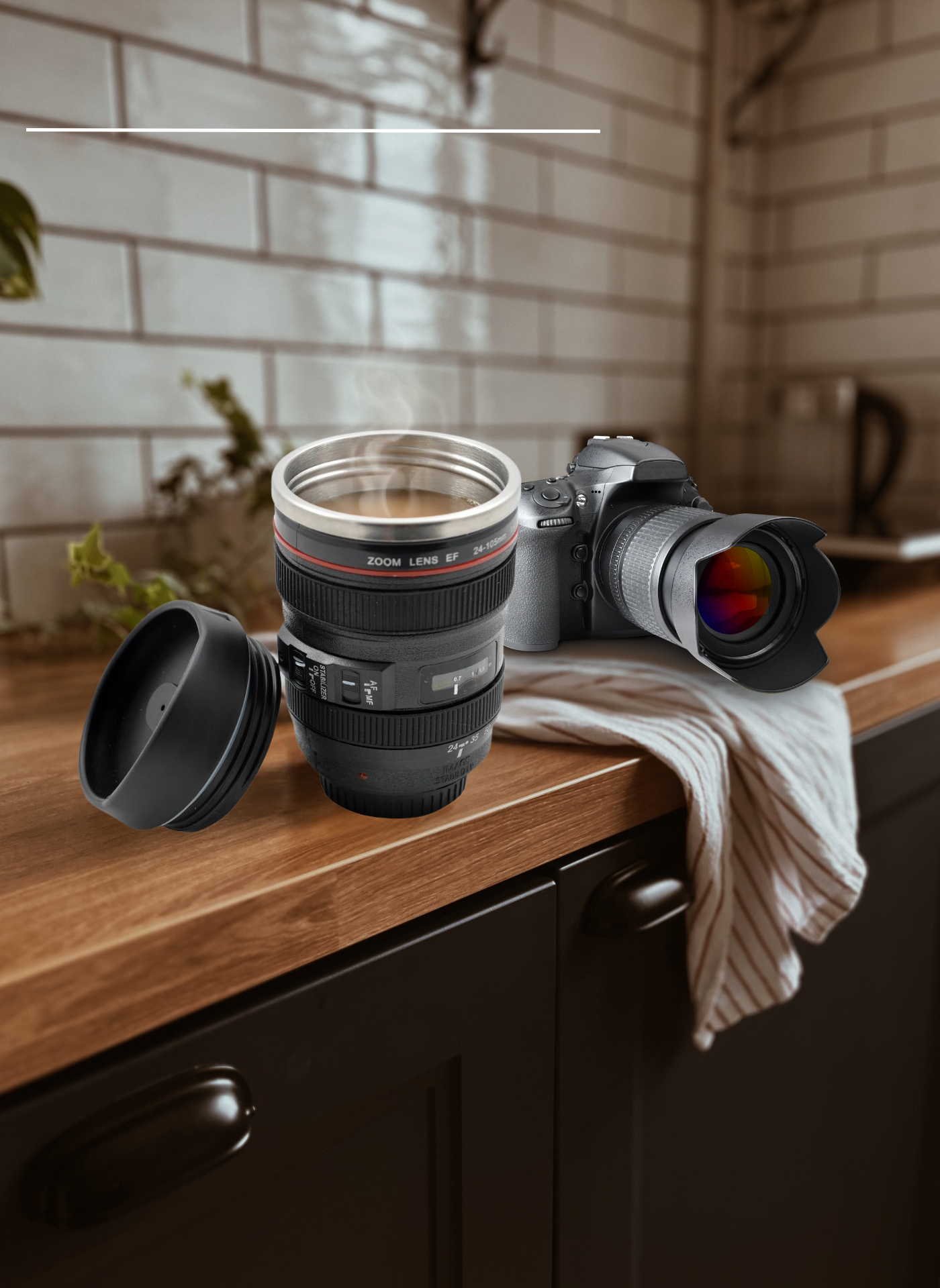 Camera Lens Mug with Stainless Steel Liner (Black)