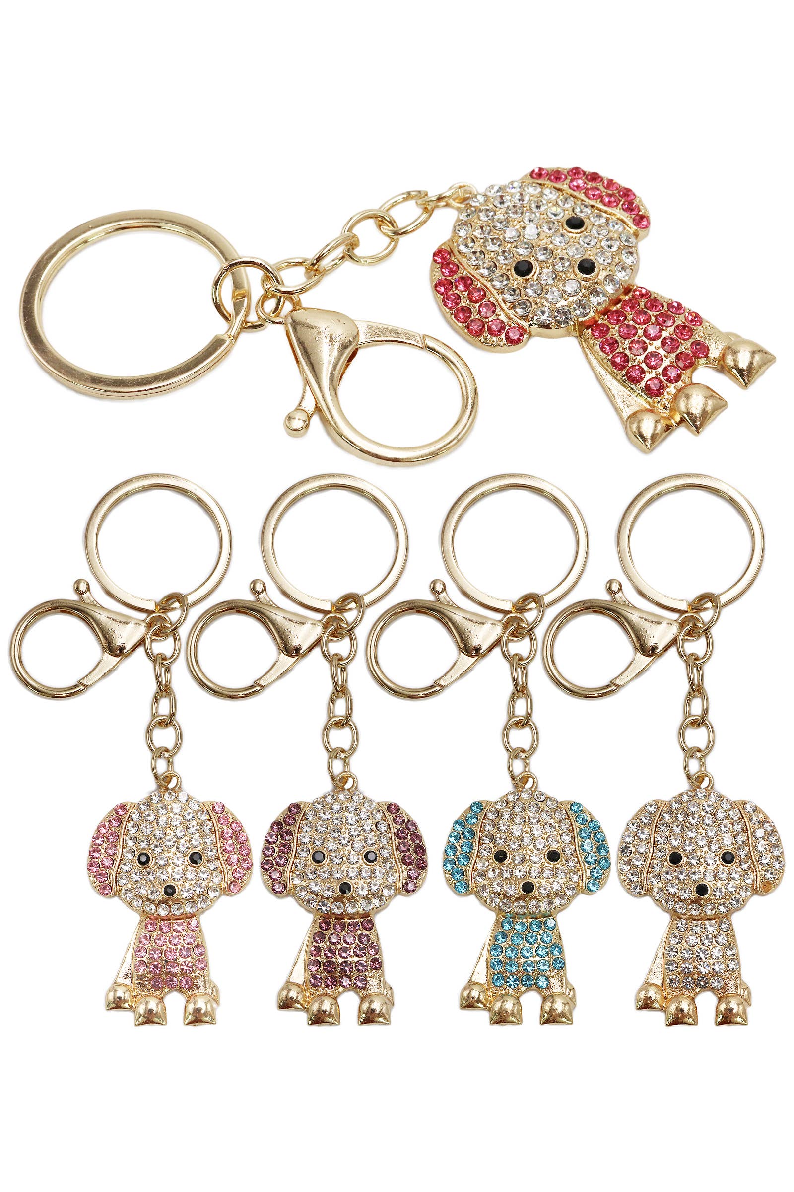Puppy Dog Bling Rhinestone Gold Metal Key Chain