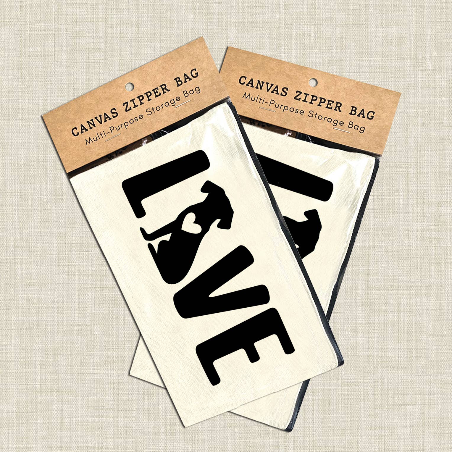 Dog Love Multi-Use Canvas Zipper Storage Pouch Bag