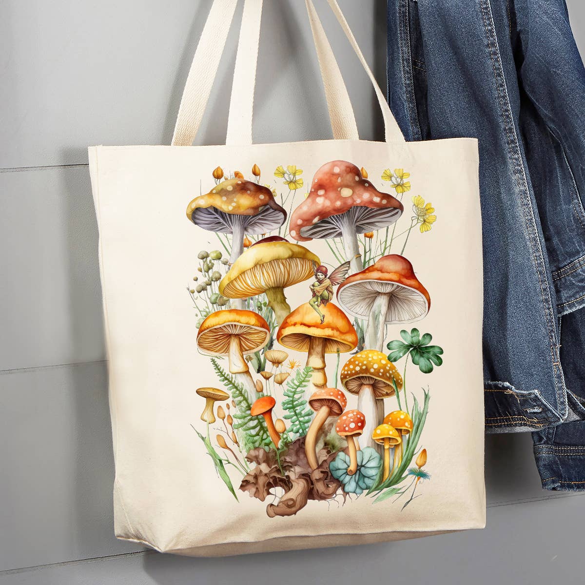 Vintage Mushrooms Botanicals Fairy Canvas Tote Bag