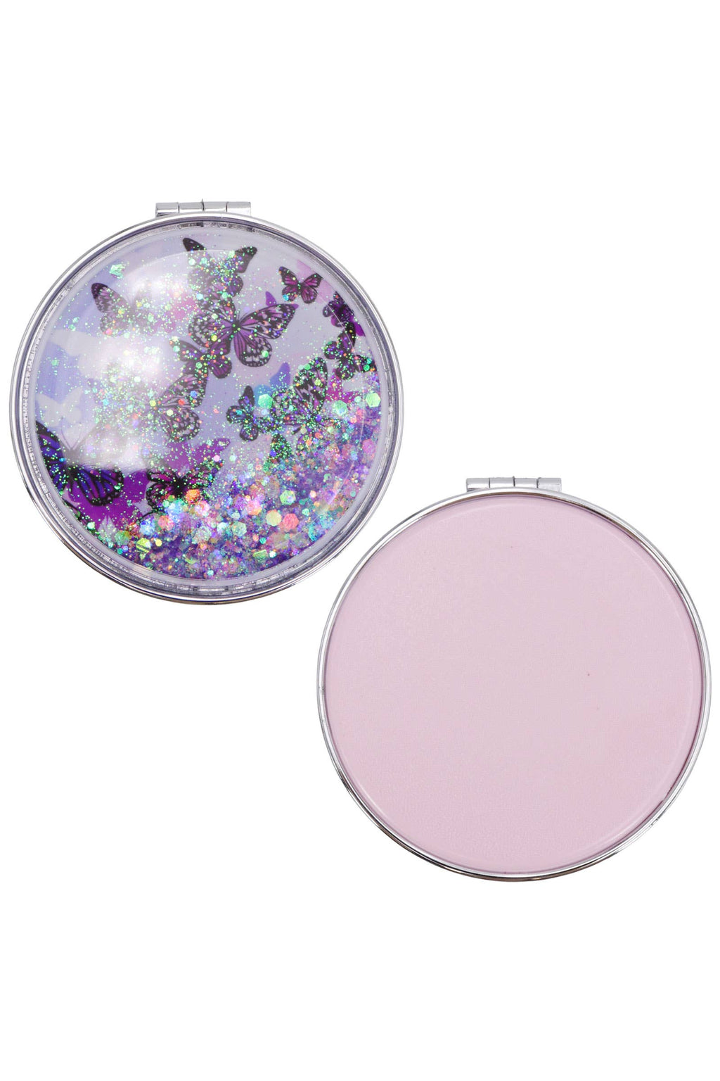 Butterfly Liquid Glitter Circular Compact Mirror