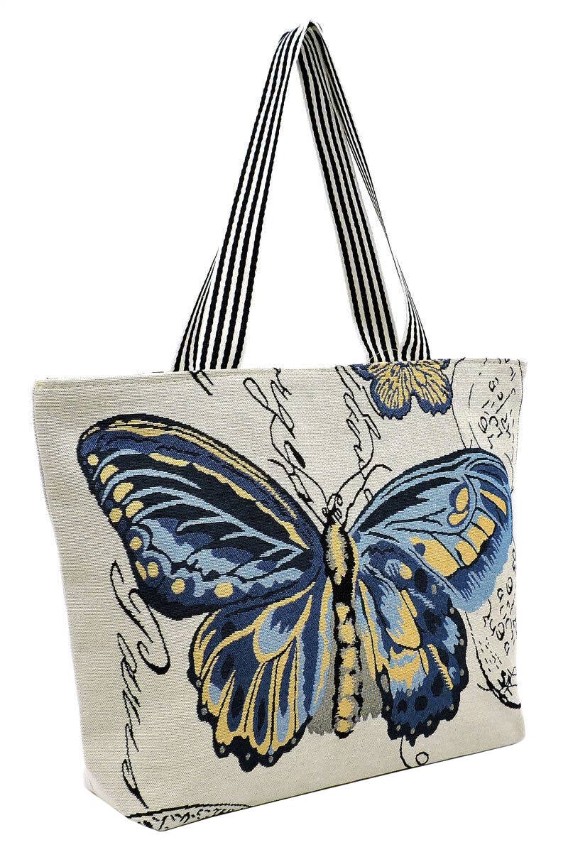 Butterfly Wonderland Tapestry Canvas Tote BLUE