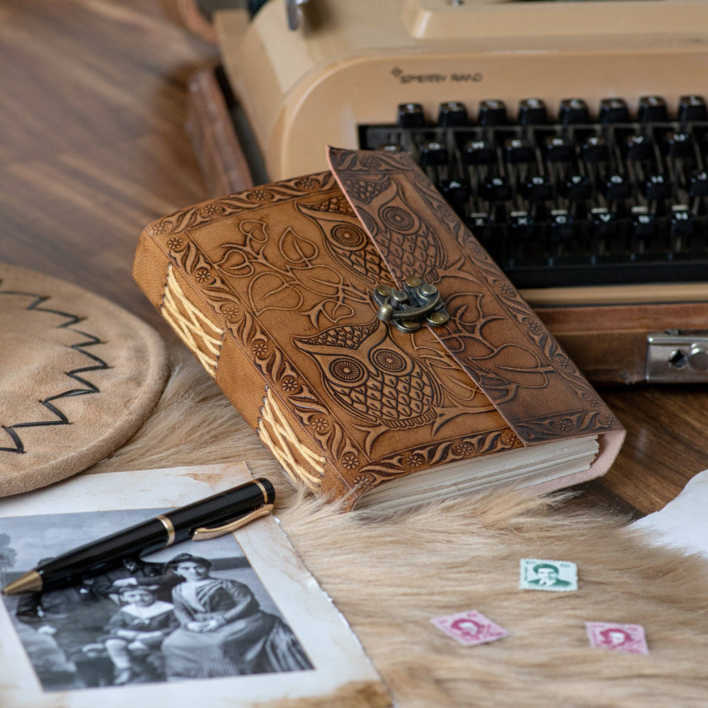 Owl Embossed Leather Journal (Handmade)